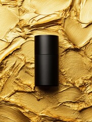 Elegant Black Container on Glossy Gold Texture Background
