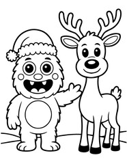Obraz premium Cute Christmas Monster Bold and Easy Coloring Book for Kids and Adults.