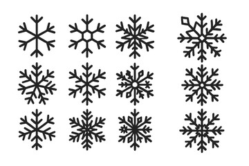 Elegant black snowflakes on dark background in silhouette design