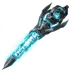Futuristic weapon concept art design with glowing energy blade and metallic hilt illustration