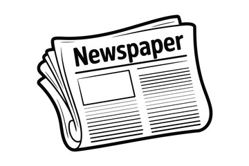 Black and white newspaper illustration with bold text and folded pages