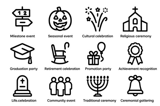 Icon set for celebrations: from seasonal events to traditional ceremonies