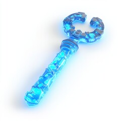 Crystal magic staff blue glowing light fantasy wand wizard sorcerer magical power tool isolated render art