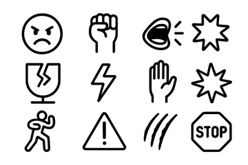 Minimalist symbols of danger and caution in monochrome design