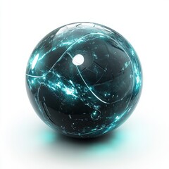 Glowing orb crystal ball sphere with light streaks on white background for graphic design element use
