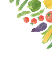Hand-Painted Japanese Summer Vegetables – Top Right Decoration – Vertical Poster Layout – Isolated on White
