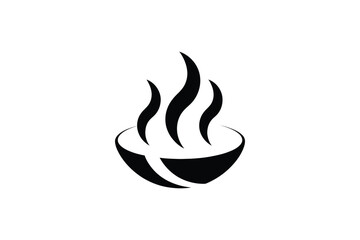 Simple Black and White Icon of a Steaming Bowl of Food