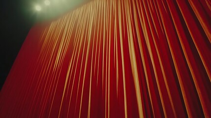 Red theater curtains billowing in the light.
