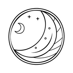 Crescent moon and stars in a circle night