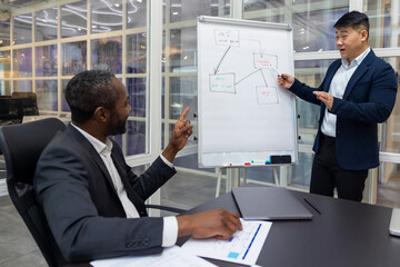 Two business men discussing the project details and looking involved