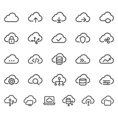 Obraz premium Cloud Computing Line Icons Pack – Unique Outline Symbols for Data Storage, Cloud Security, Networking