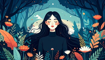 girl meditating on the wild