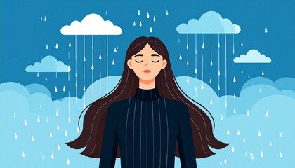 girl meditating on the rain