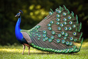 Obraz premium Vibrant Peacock Displaying Emerald and Sapphire Plumage