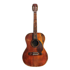 Obraz premium Worn acoustic guitar, faded wood, vintage instrument