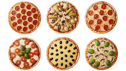 Diverse Pizza Selection: Pepperoni, Margherita, Mushroom, and More