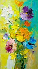 Colored Flowers in a Vase, Digital Painting Abstract Art