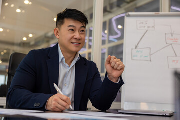 Young asian manager working on a new project and looking busy