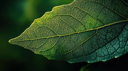 Close-Up of Detailed Green Leaf with Veins and Texture in Nature