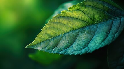 Close-up of a Green Leaf with Intricate Texture and Detail