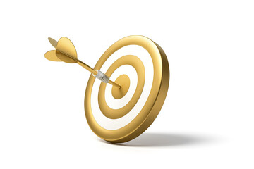 A golden dart hits the bullseye of a target, symbolizing success and achievement