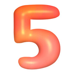 Cute 3D Number 5 in Orange Color with Transparent Background