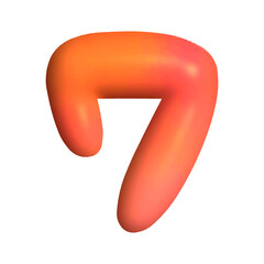 Cute 3D Number 7 in Orange Color with Transparent Background