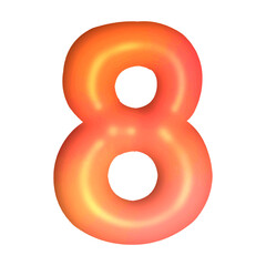 Cute 3D Number 8 in Orange Color with Transparent Background