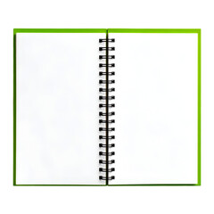 Open Green Spiral Notebook with Blank Page isolated on white or transparent png

