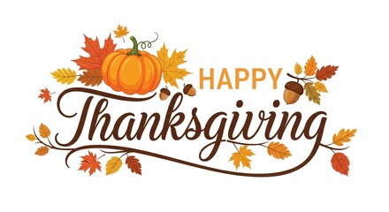 Happy Thanksgiving: Festive Pumpkin & Autumn Leaves Design