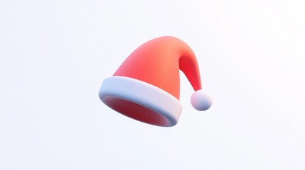 3D Santa hat, floating, white background, holiday graphic