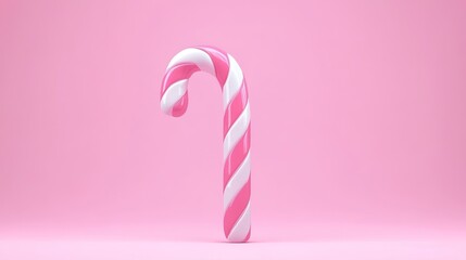 Pink candy cane, pastel background, 3D render, holiday sweet treat