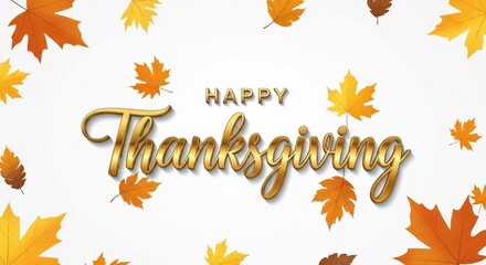 Stunning Thanksgiving Design: Golden Lettering & Autumn Leaves