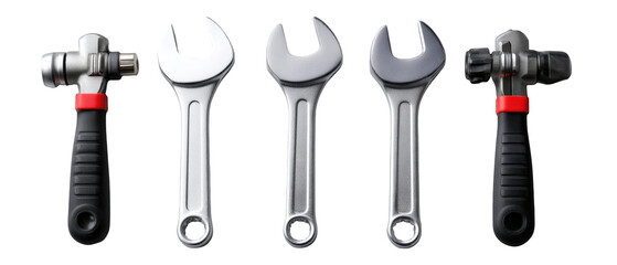 A collection of various metallic tools arranged neatly, showcasing their design and functionality