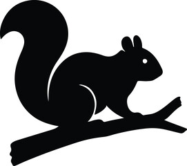 Silhouette squirrel sitting on branch wildlife mammal vector Illustrator