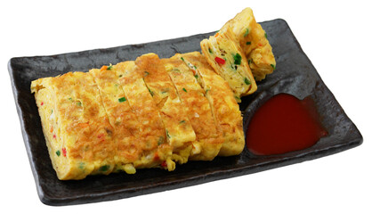 Korean Rolled Omelette with Vegetables on Plate