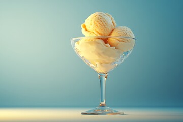 Vanilla ice cream scoops in a glass dish.