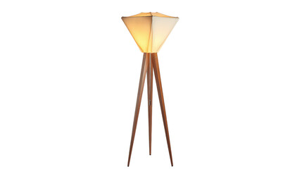 Mid-century modern floor lamp with geometric shade and sleek lines, background isolated on a Transparent background, PNG file.