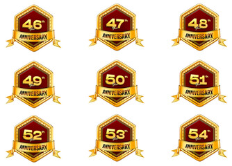 Anniversary 3D Icon Set With Golden Badge Transparent Background