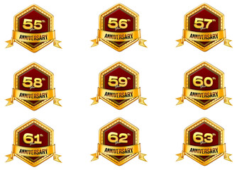 Anniversary 3D Icon Set With Golden Badge Transparent Background