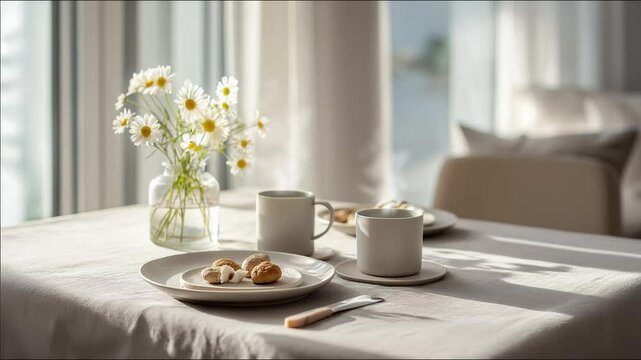静かな部屋に置かれた一杯のコーヒー　木製の机に映えるマグカップ　癒しの時間　休息　リラックス空間　誰もいない静寂　落ち着いたひととき　日常の中の小さな幸せのイラスト素材