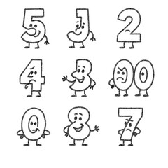Cute cartoon letters and numbers with faces in hand-drawn doodle style, Transparent Background