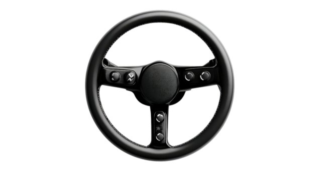 Minimalist steering wheel design with smooth surface background isolated on a Transparent background, PNG file.