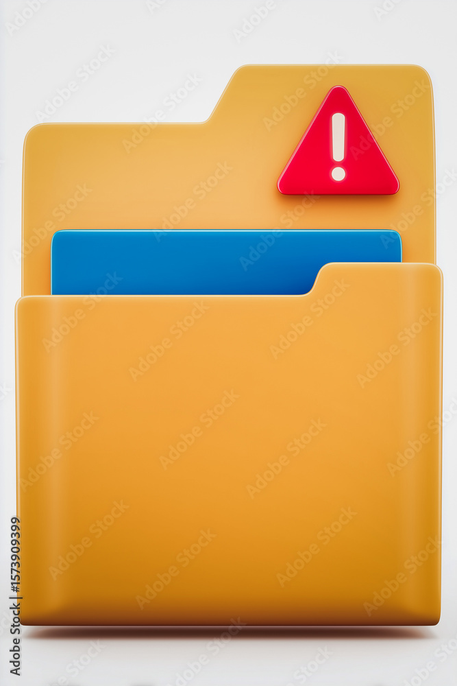 Poster data alert: a 3d rendered image of a yellow folder with a red warning sign indicating the urgency of