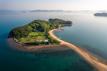 Aerial View of Angel Road in Tonosho, Shodoshima at Sunset