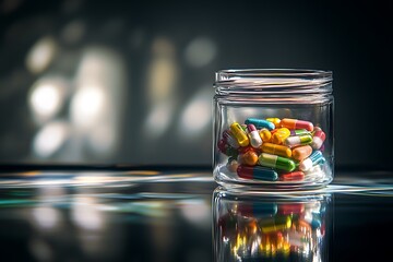colorful capsules in a glass jar