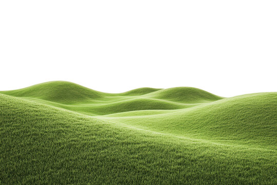 Rolling Green Hills: Serene landscape of gently rolling green hills, covered in lush, vibrant grass under a bright, clear sky. The soft curves of the hills create a sense of calm and natural beauty. - Powered by Adobe