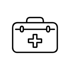 Obraz premium First aid kit isolated on white background, simple outline drawing. First aid kit includes essential medical supplies for emergencies, providing immediate care.