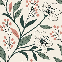 Botanical floral pattern with berries and leaves