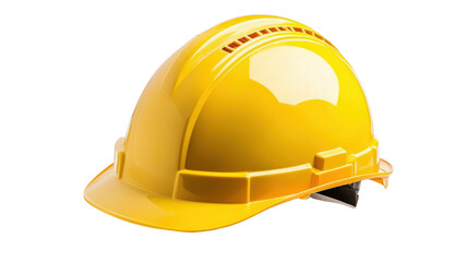Modern construction helmet, yellow color, high-resolution photo, background isolated on a Transparent background, PNG file.